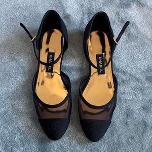 CHANEL Black Mesh Mary Janes